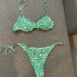 Shein green and white polka dot bikini. size S